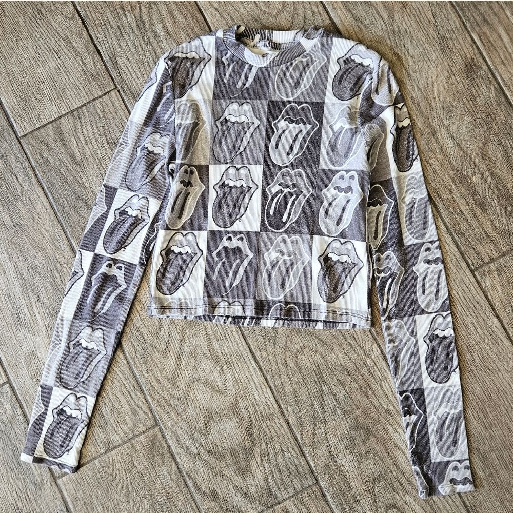 H&M Rolling Stones Monochrome Patterned Long Sleeve Top